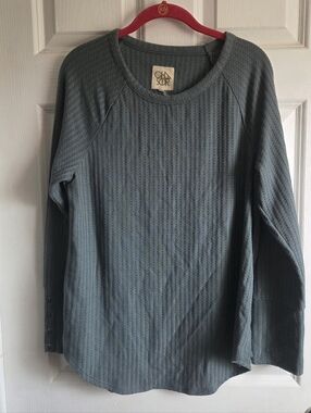 Chaser xl Cozy Slate Waffle Knit Long Sleeve Top